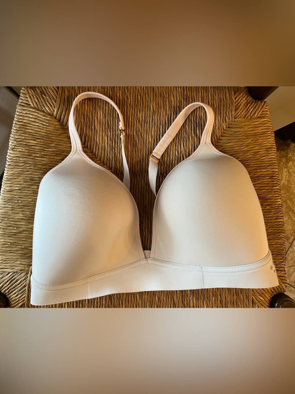 Aerie Wireless Lightly Lined Full Coverage Bra Cream Beige Rose Gold Hardware